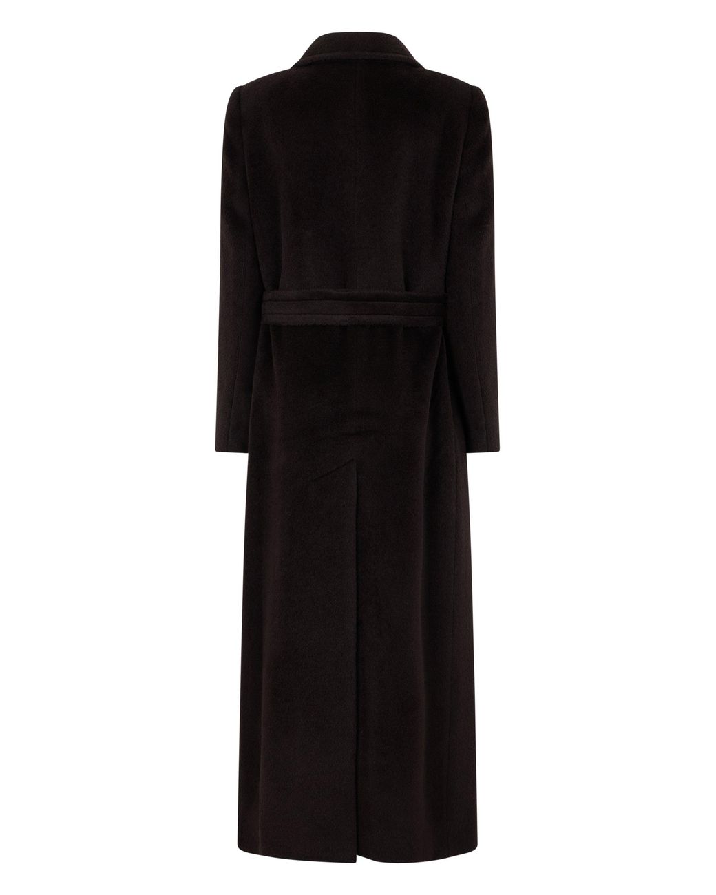 0205 Tagliatore Black Long Coat With A Belt Made Of Alpaca And Wool