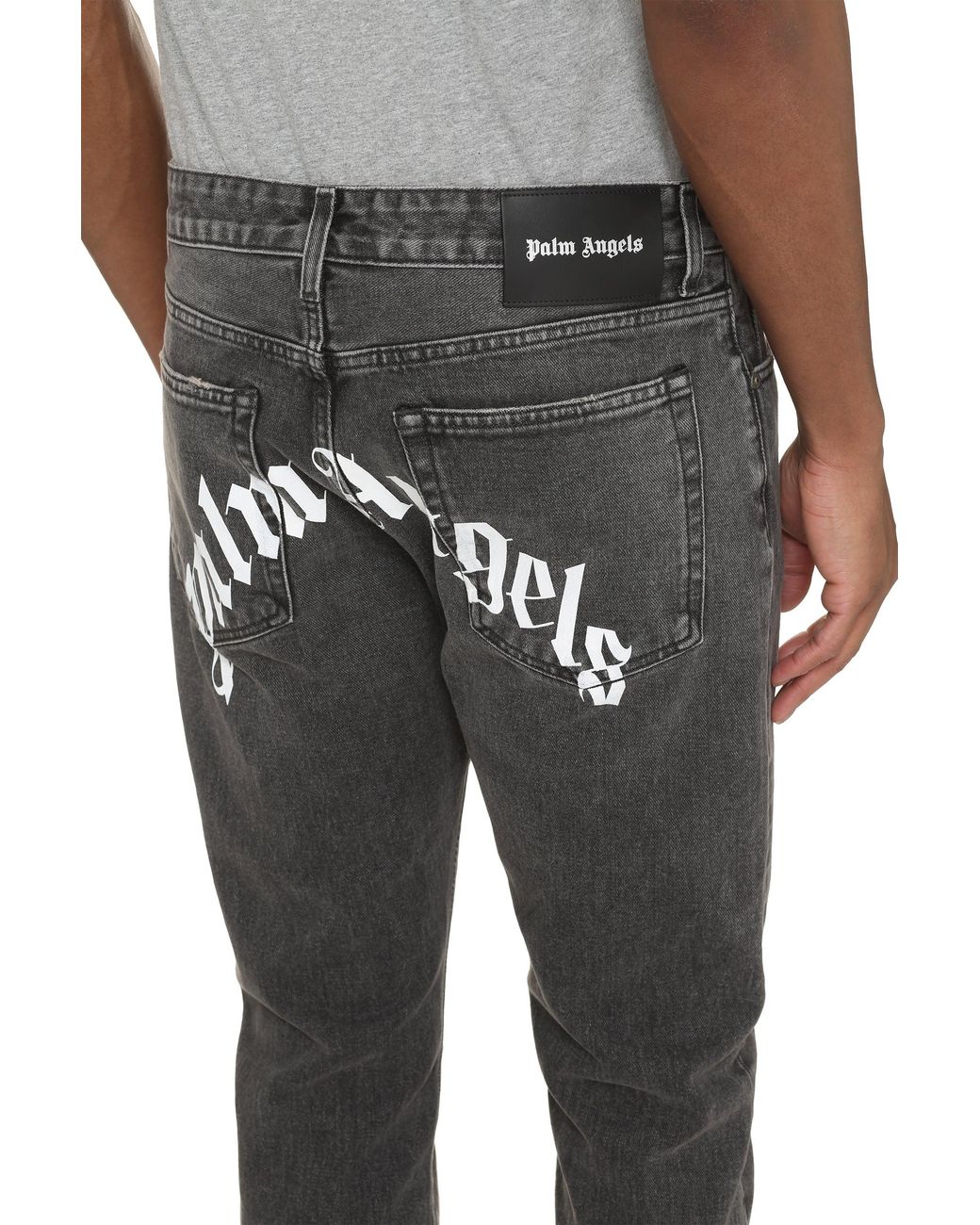 Palm Angels Gray Straight-Leg Jeans With Maxi Logo Cotton Regular for men