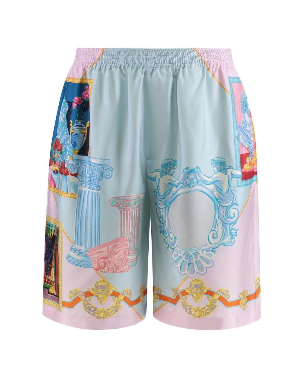 Versace Blue Printed Silk Shorts for men