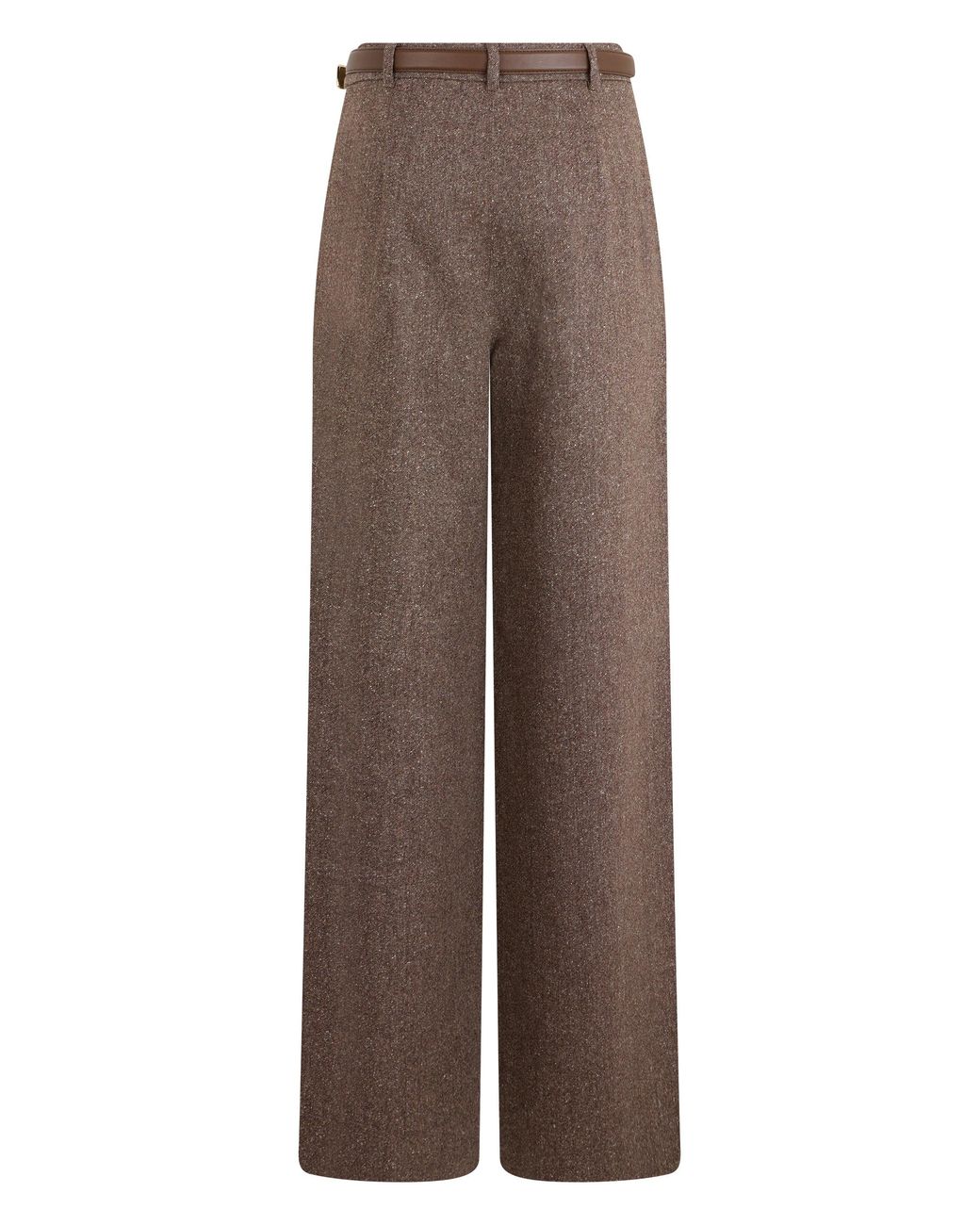 Max Mara Brown Wide-Leg High-Waisted Wool Trousers Virgin