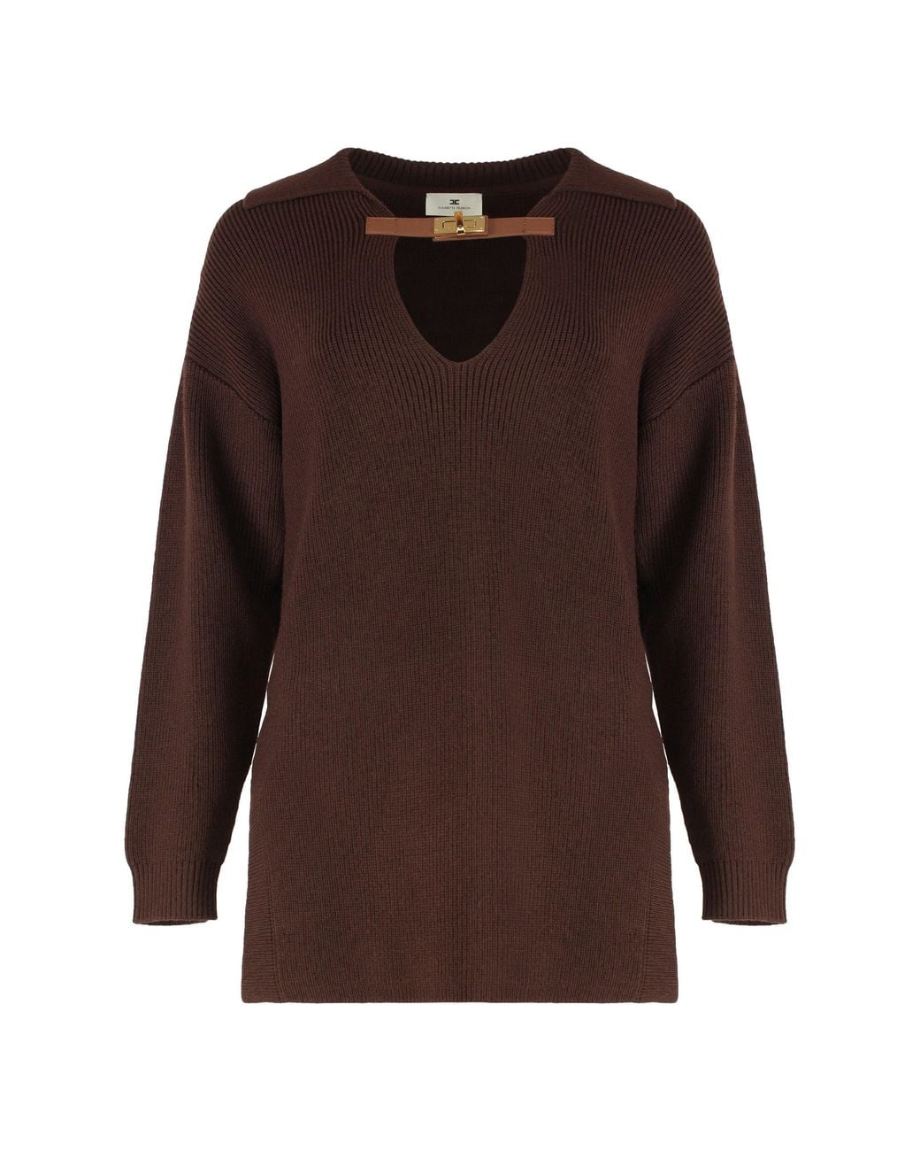 Elisabetta Franchi Brown Sweater Mixed Wool With Jewel Strap