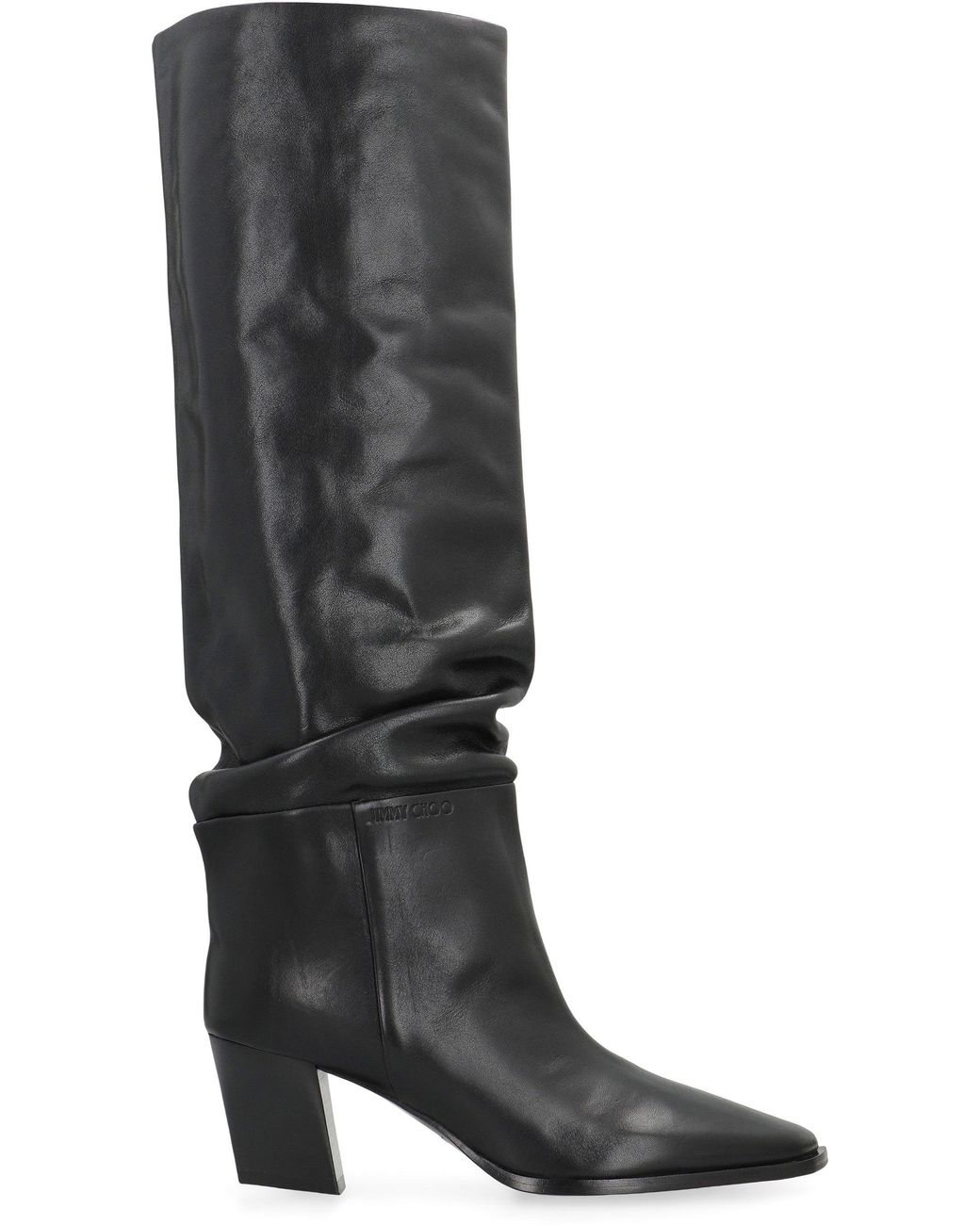 Jimmy Choo Black Leather Boots With Sculptural Heel Calf