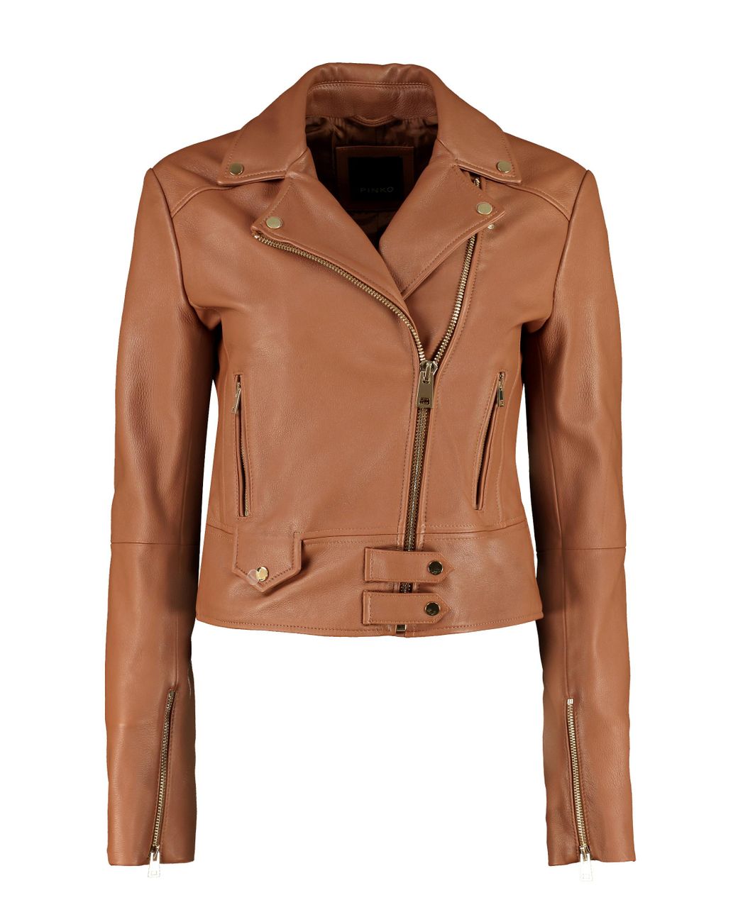 Pinko Sensibile Leather Biker Jacket in Brown - Lyst