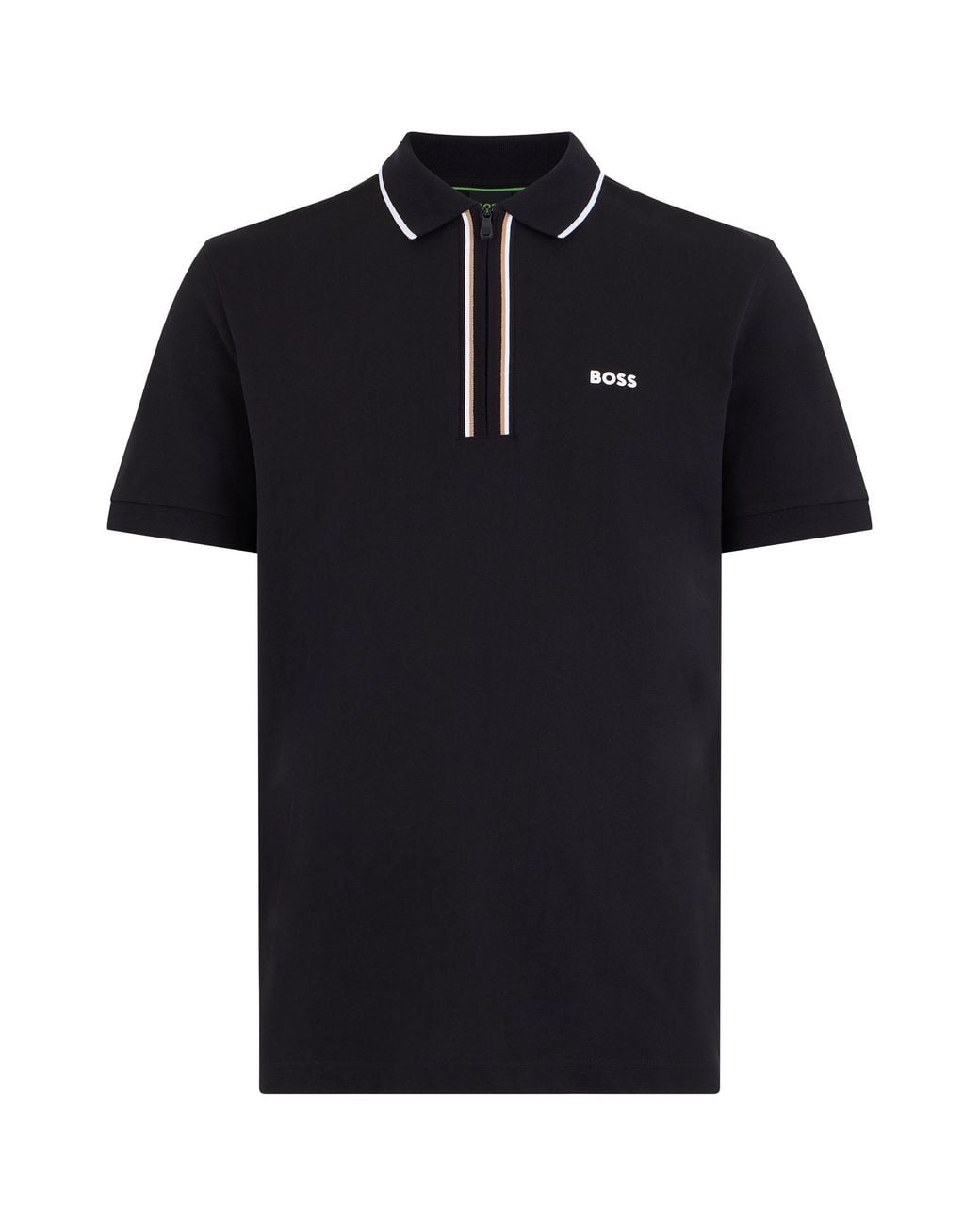Boss Black Cotton Polo With Zip for men