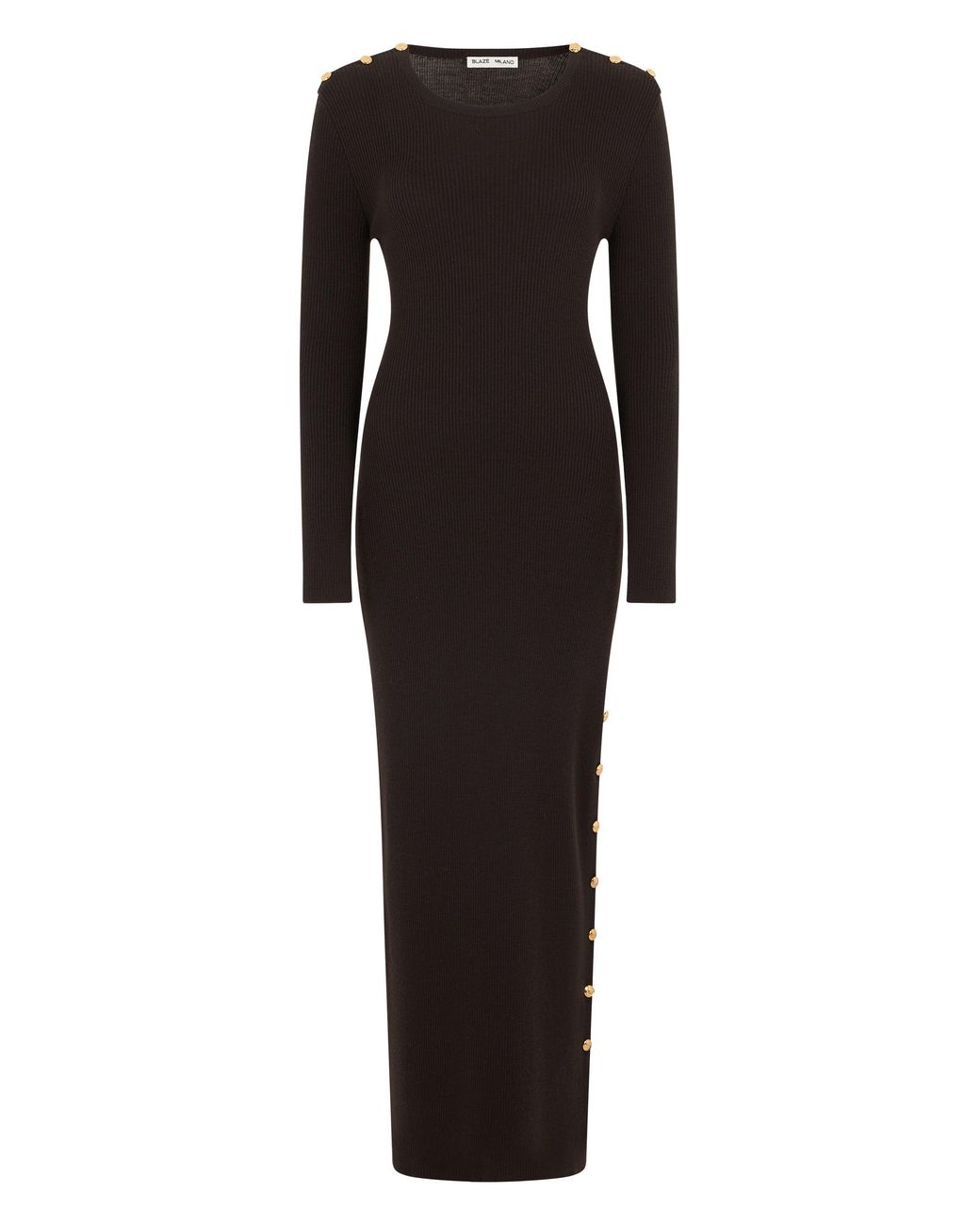 Blazé Milano Black Long Ribbed Dress Wool