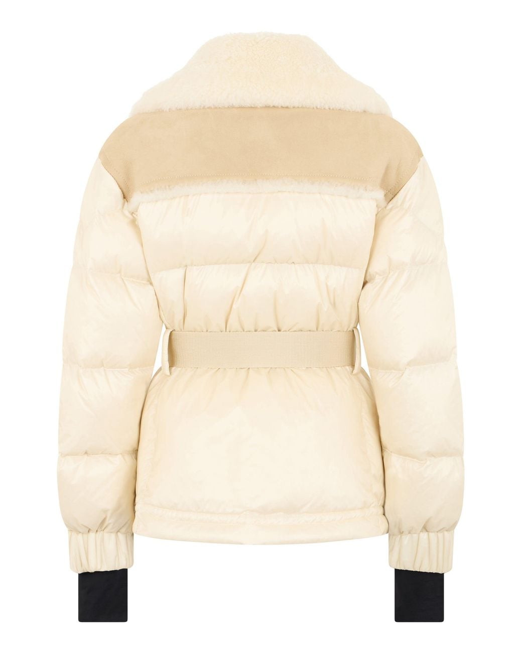 Moncler Natural Alvernia Puffer Jacket With Shearling Belt