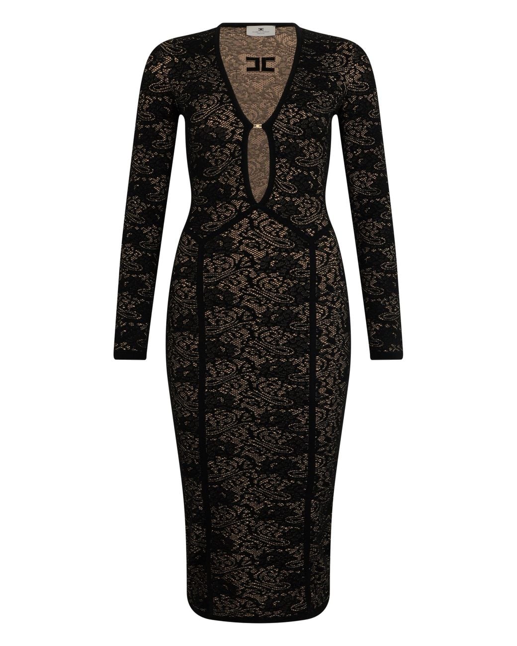 Elisabetta Franchi Black Dress With A Deep Neckline
