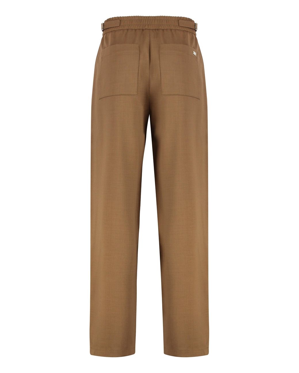 AMI Brown Elasticated Wool Twill Trousers for men