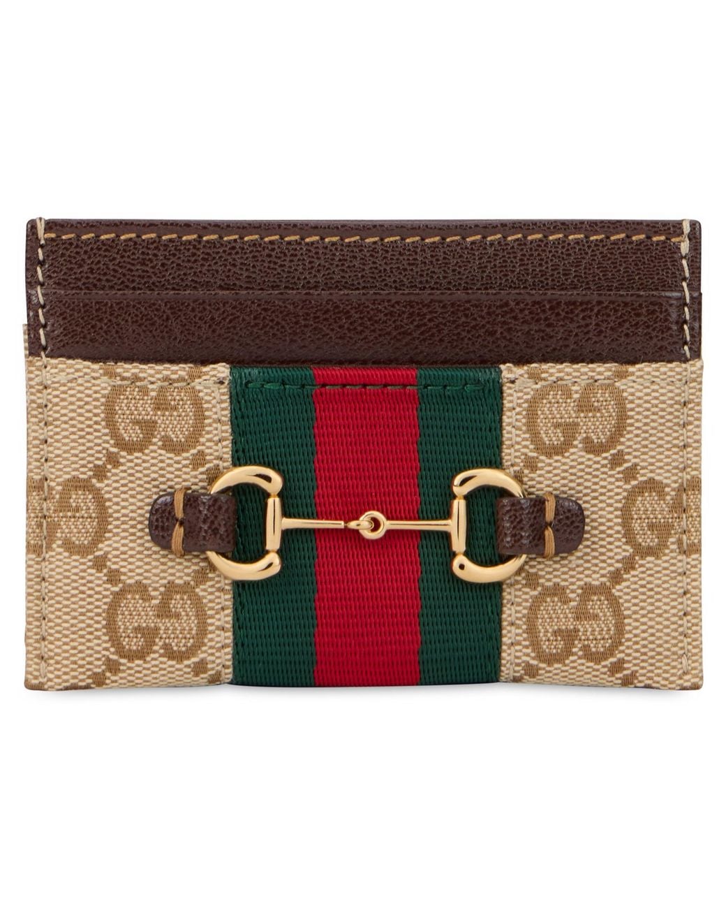 Gucci Brown Card Holder With Horsebit And Monogram