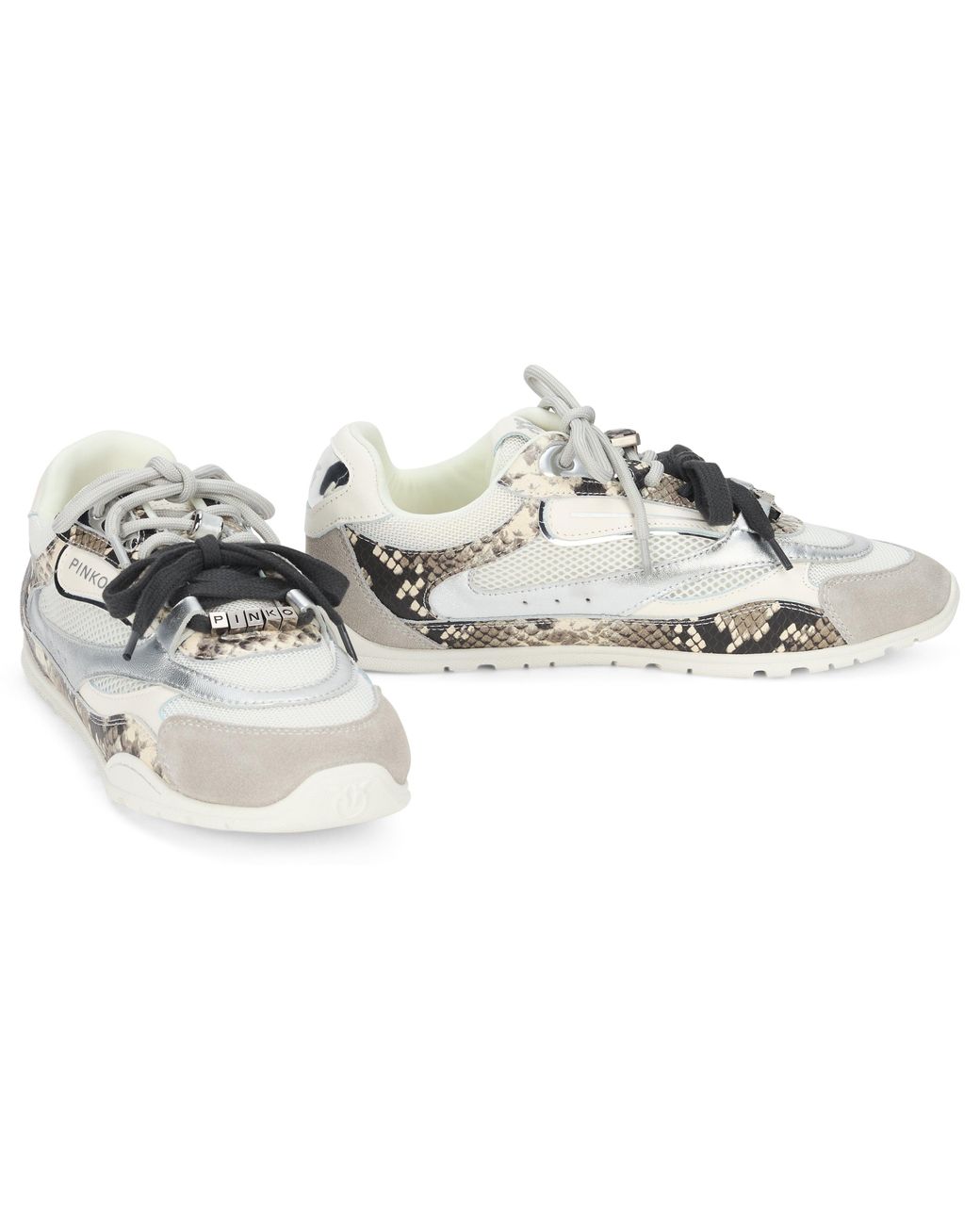 Pinko Multicolor Mesh And Leather Sneakers With Python Print