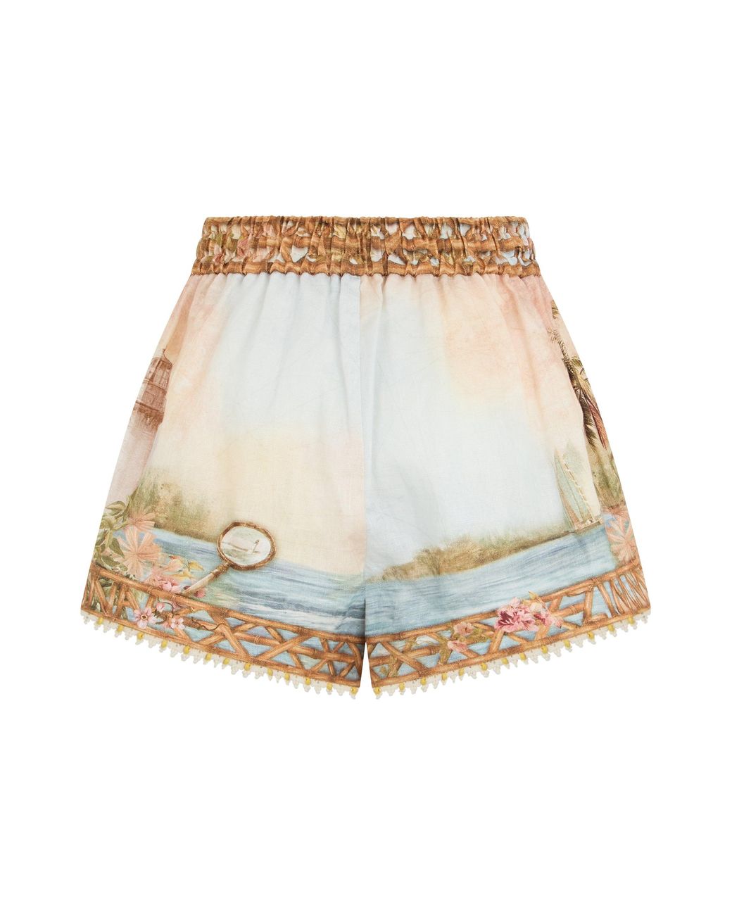 Zimmermann Natural Printed Linen Shorts