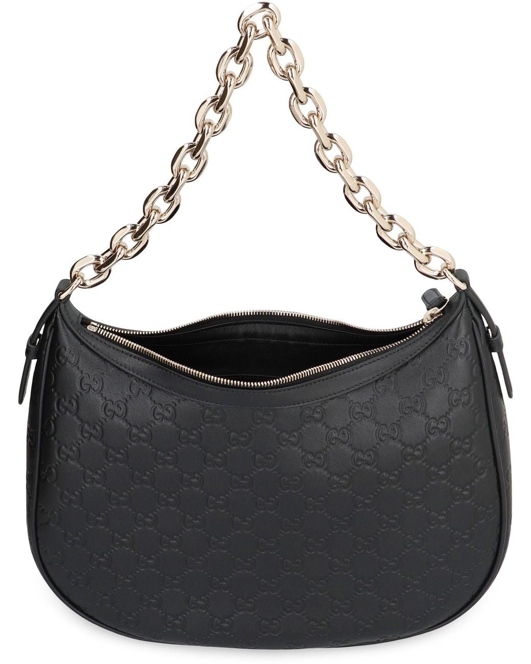 Gucci Black Gg Emblem Leather Shoulder Bag