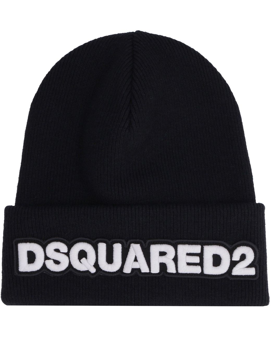 DSquared² Black Ribbed Wool Beanie Hat for men