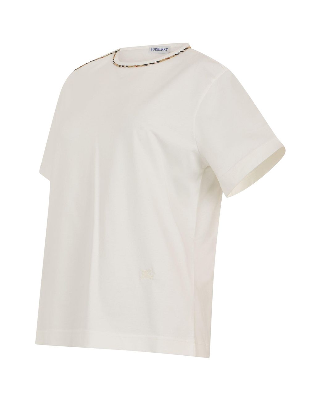 Burberry White Short Sleeve T-Shirt With Tartan Trim