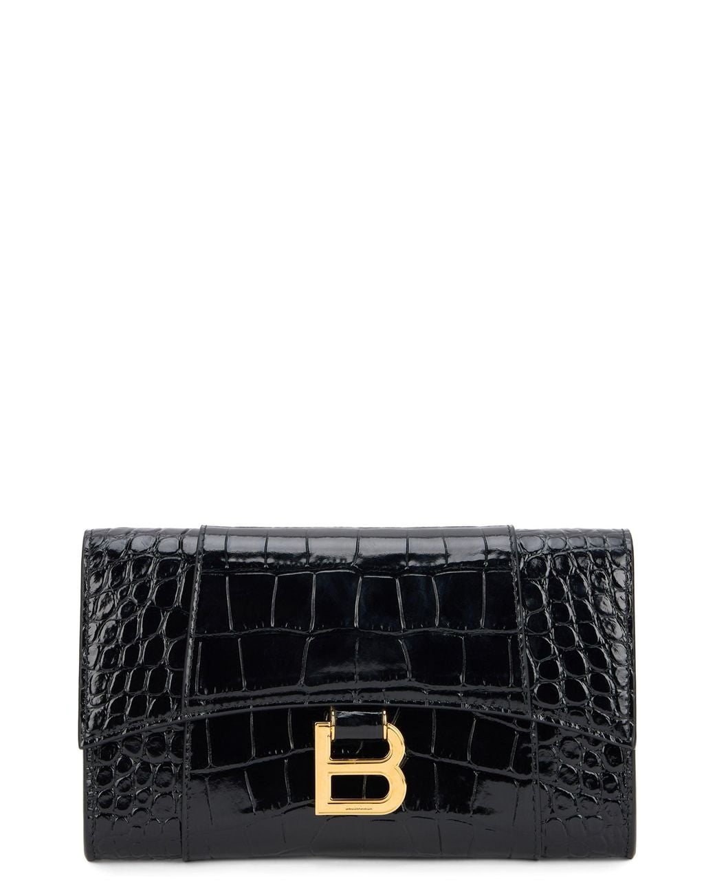 Balenciaga Black Clutch Bag Crocodile Effect Leather