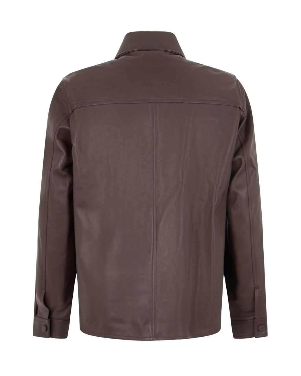 Slowear Brown Leather Jacket With Buttons for men