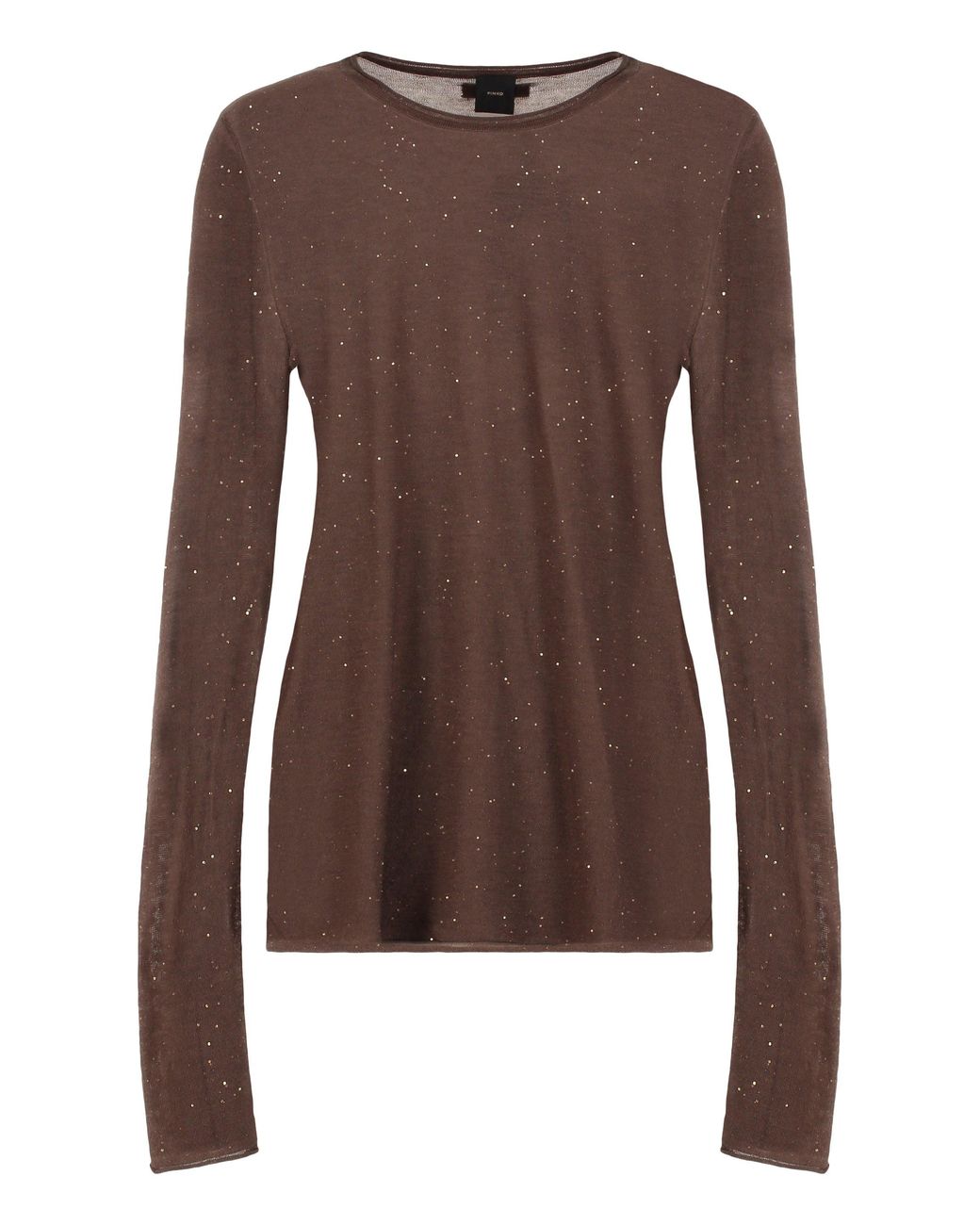 Pinko Brown Sequin Long Sleeve Top Pico Wool Tops