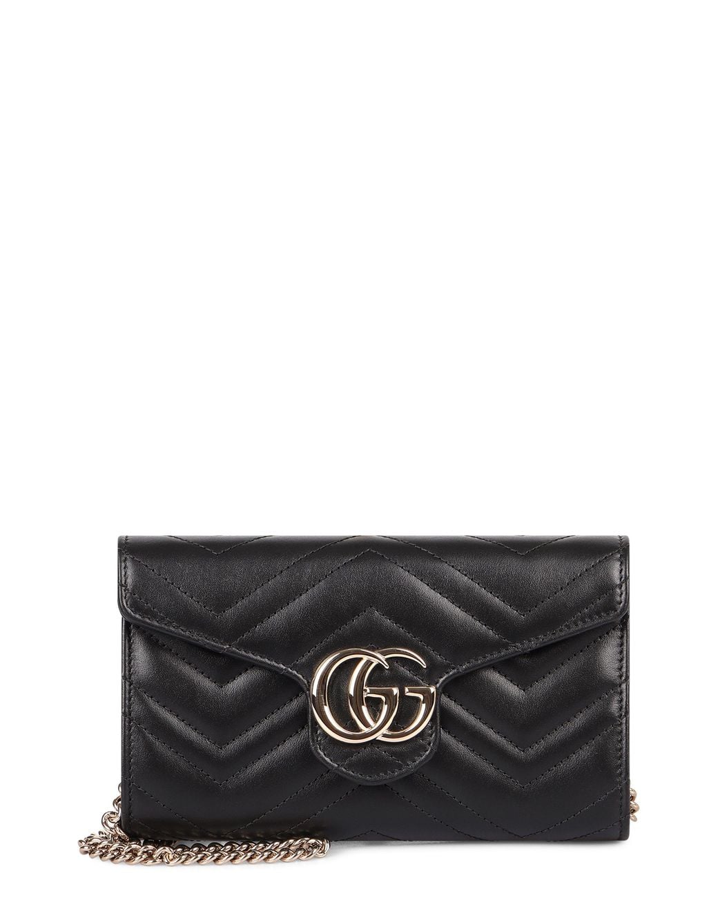 Gucci Gray Gg Marmont Leather Wallet On Chain