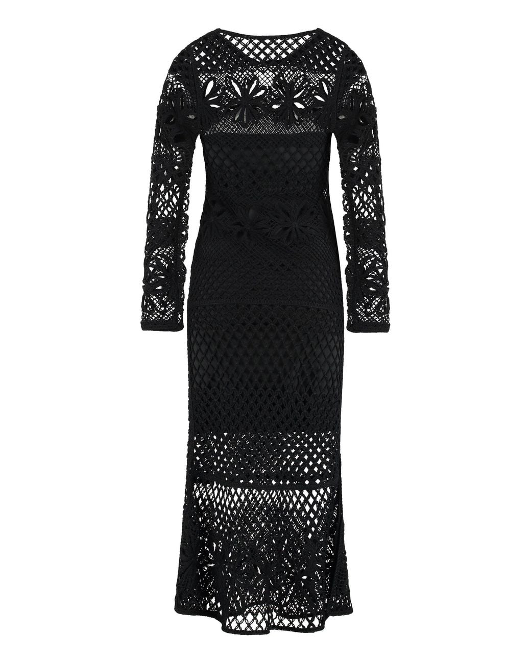 Pinko Black Openwork-Knit Long Dress