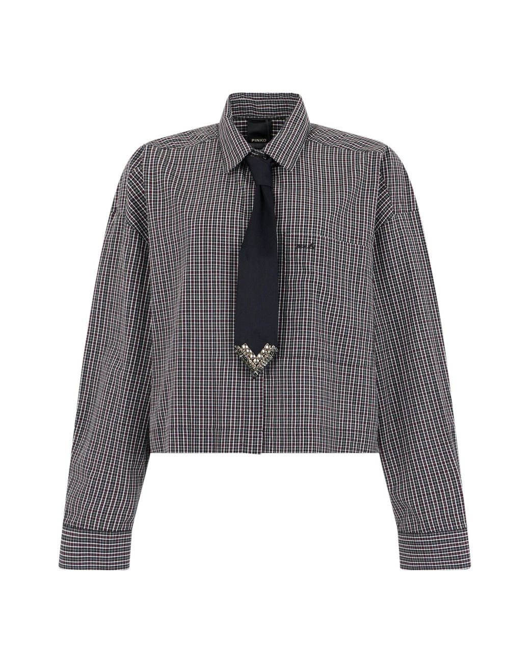 Pinko Gray Cropped Long-Sleeve Shirt With Bow Tie