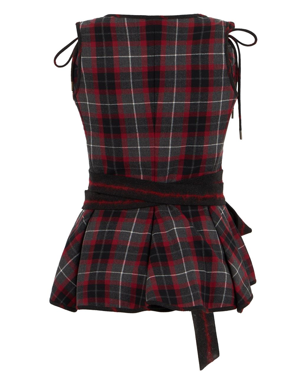 Vivienne Westwood Black Draped Tartan Asymmetrical Bandeau-Style Sleeveless Top With Side Ties