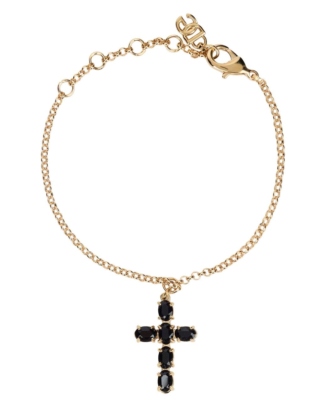 Dolce & Gabbana White Thin Chain Bracelet With Cross Charm
