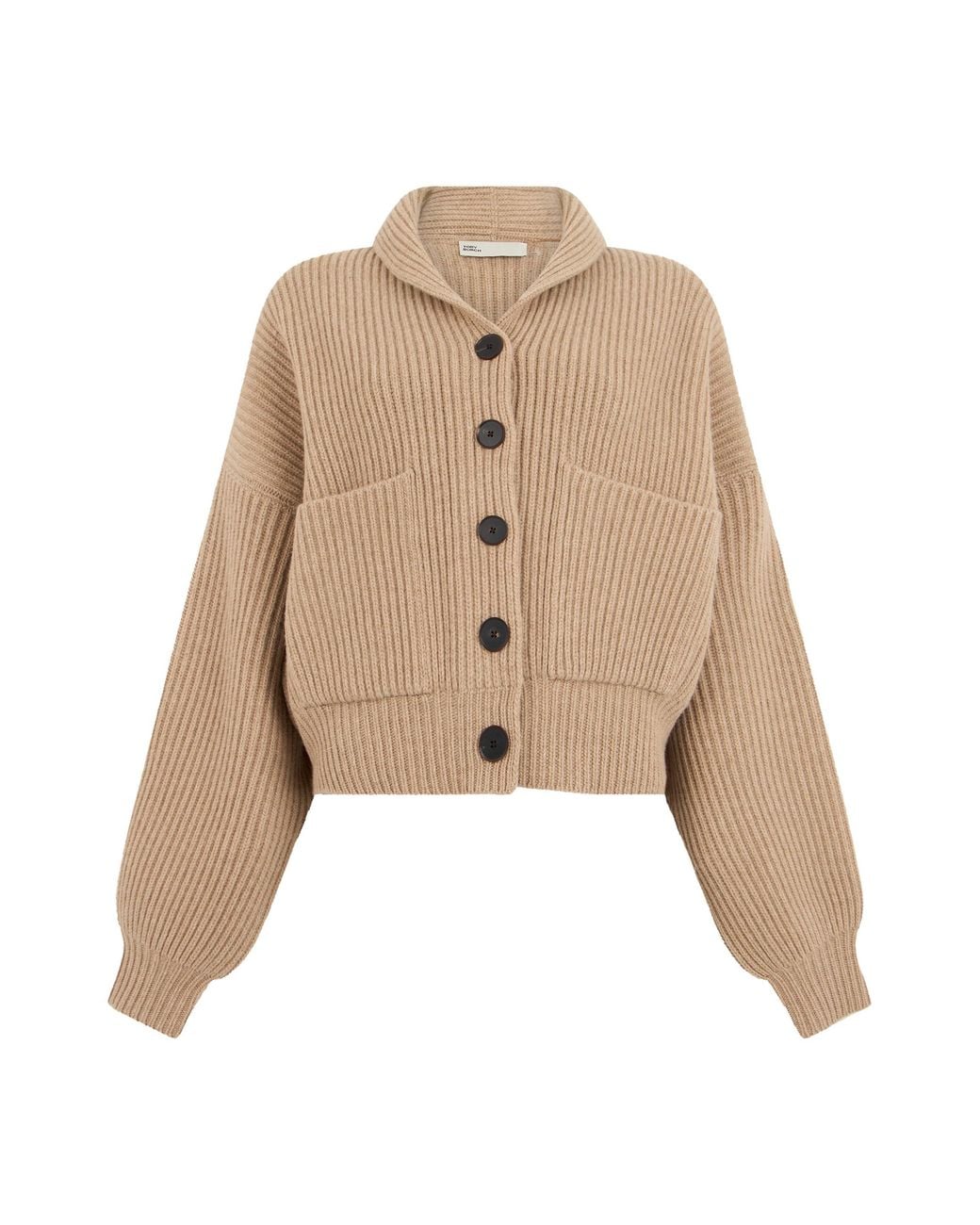 Tory Burch Natural Cropped Wool Cardigan With Wide Sleeves And Button Front