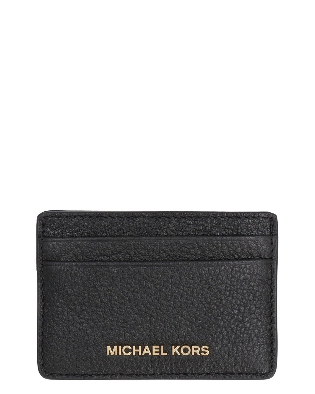 MICHAEL Michael Kors Gray Leather Card Holder With Logo Detail Cow Hide Wallets & Purses