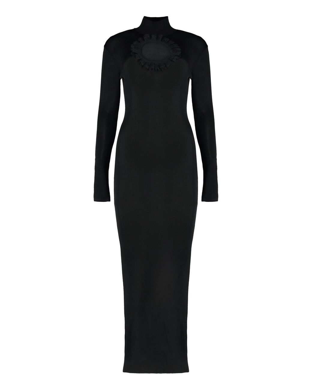 Self-Portrait Black Knitted Maxi-Dress With Cut-Out Detail Viscose
