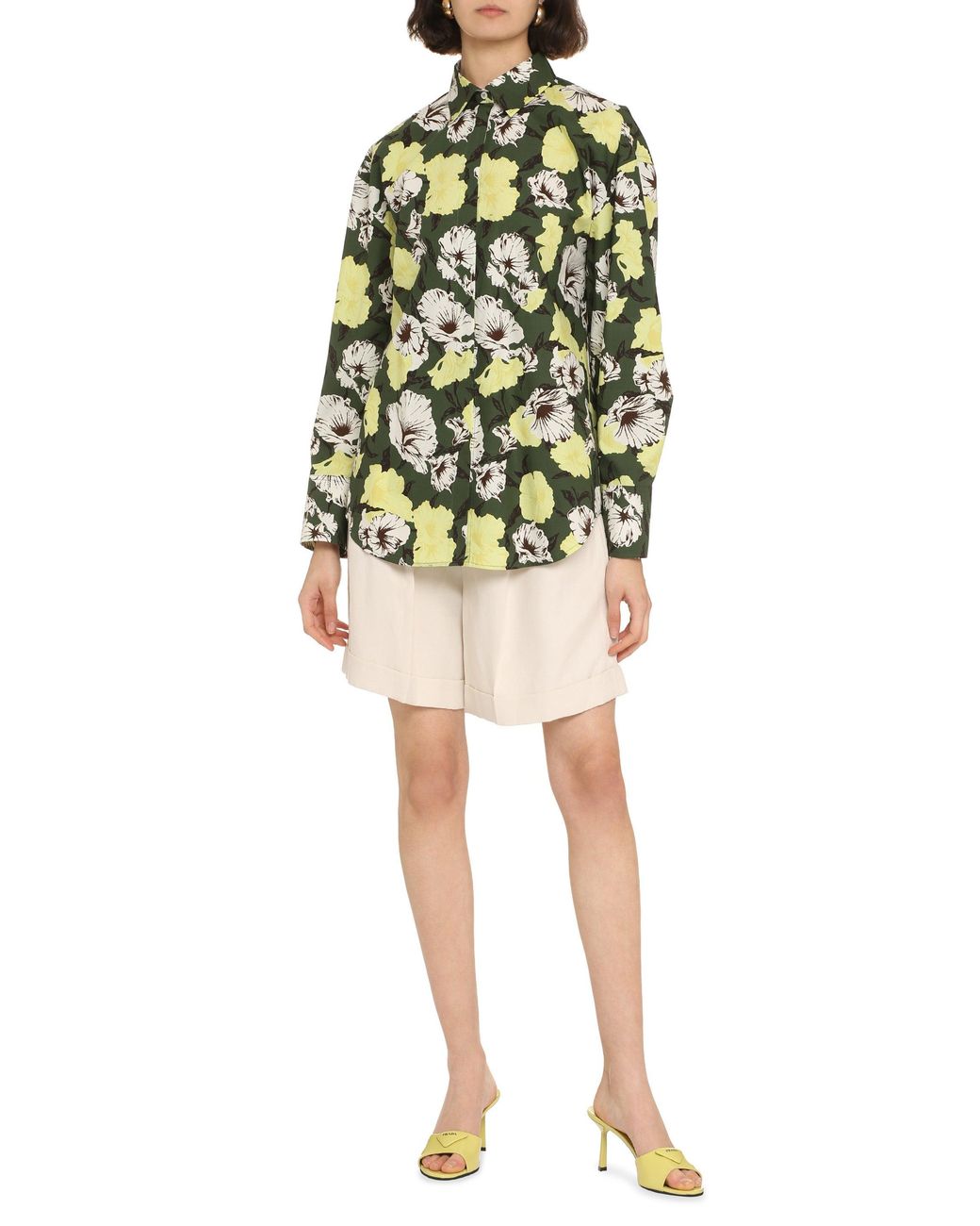 MSGM Green Printed Cotton Shirt
