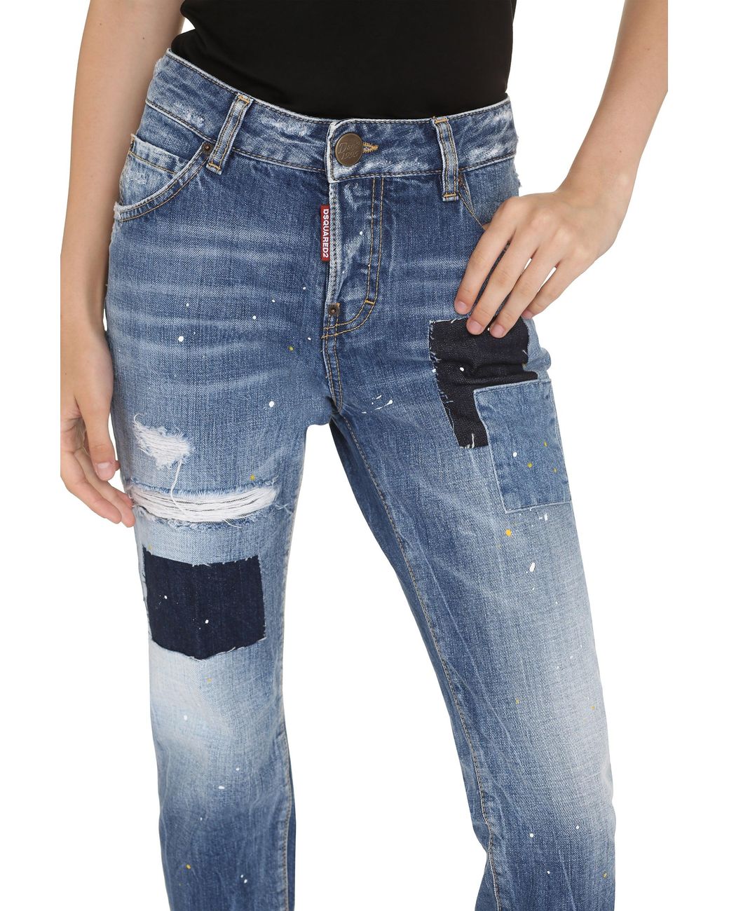 DSquared² Blue Cropped Distressed Denim Jeans For