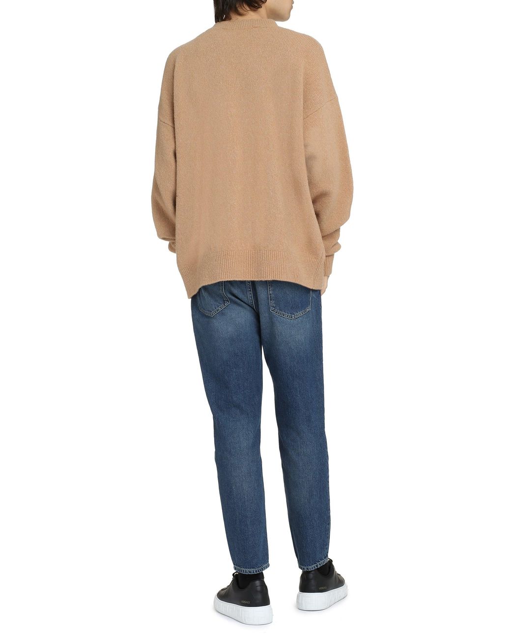 Palm Angels Natural Ribbed Knit Crew-Neck Sweater for men