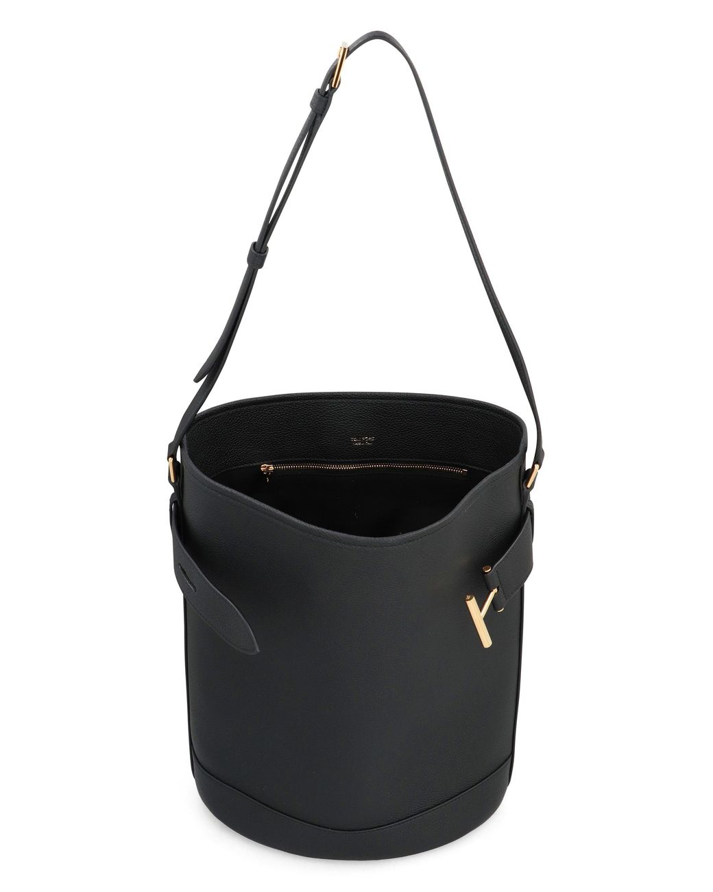 Tom Ford Black Medium Bucket Bag With Adjustable Shoulder Strap And Buckle Closure
