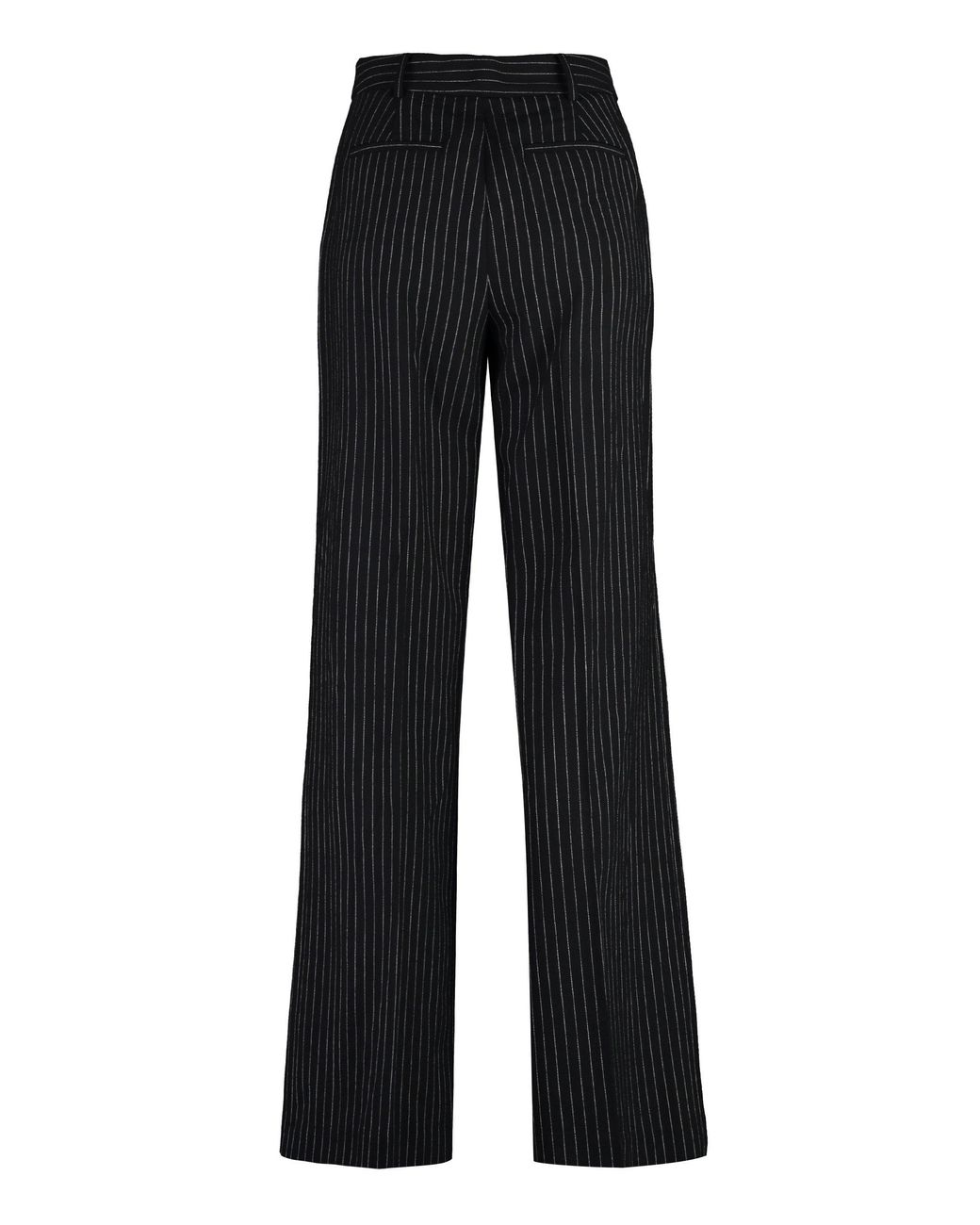 MICHAEL Michael Kors Black Wool Blend Pin-Striped Trousers Wide-Leg