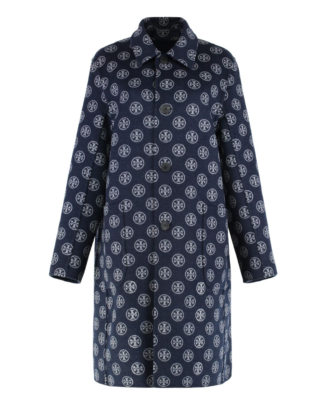 Tory Burch Blue Reversible Wool Coat