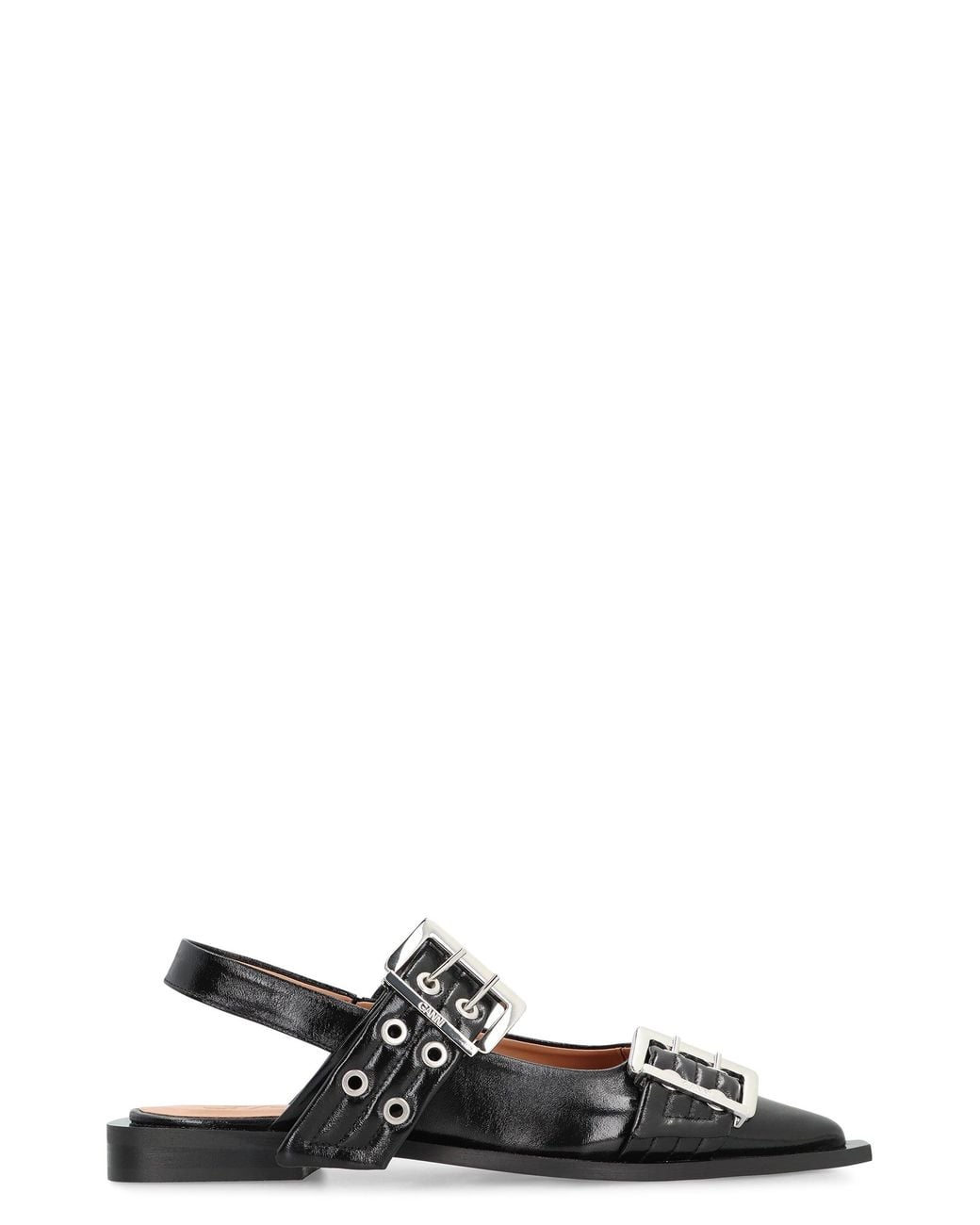 Ganni Black Faux Leather Slingback Pumps Upper: Polyurethane Ballerina Shoes