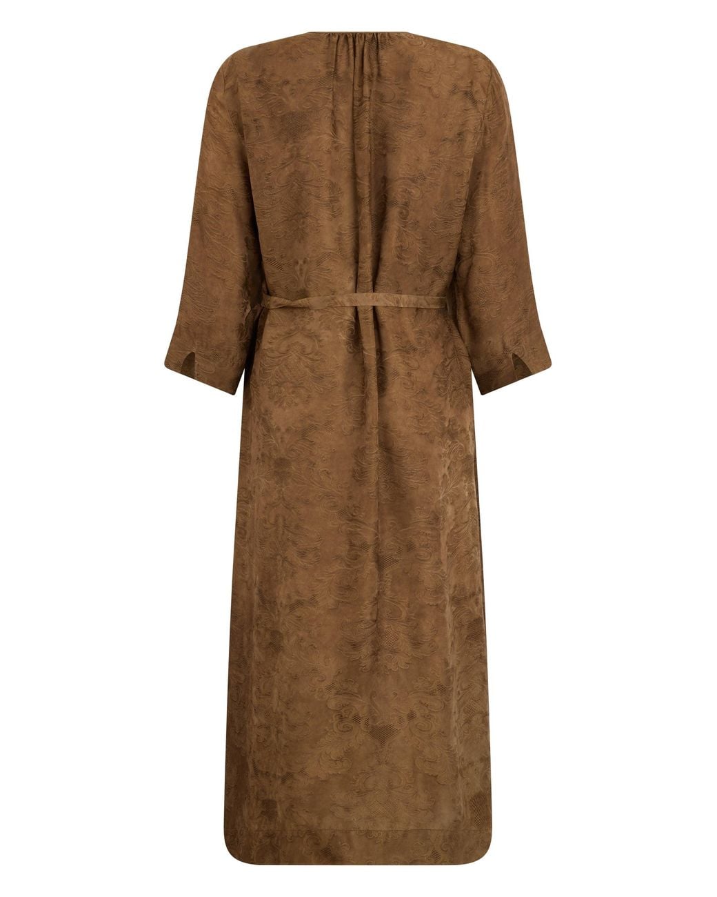 Uma Wang Brown Wrap Dress With Three-Quarter Sleeves