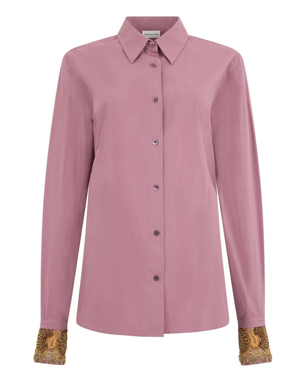 Dries Van Noten Pink Shirt With Embroidered Cuffs