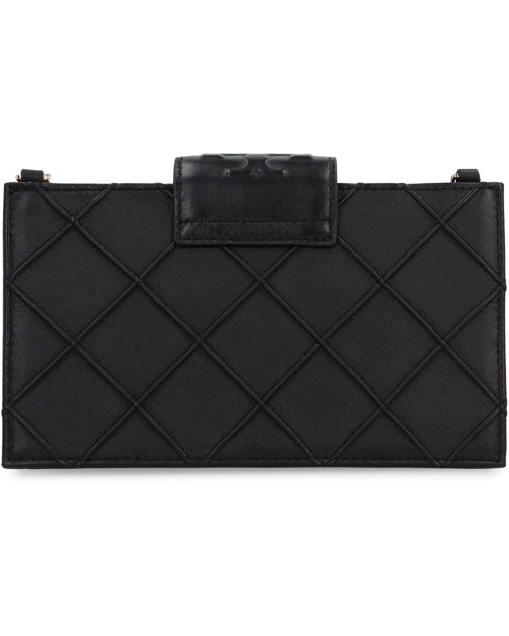 Tory Burch Black Fleming Leather Wallet On Chain