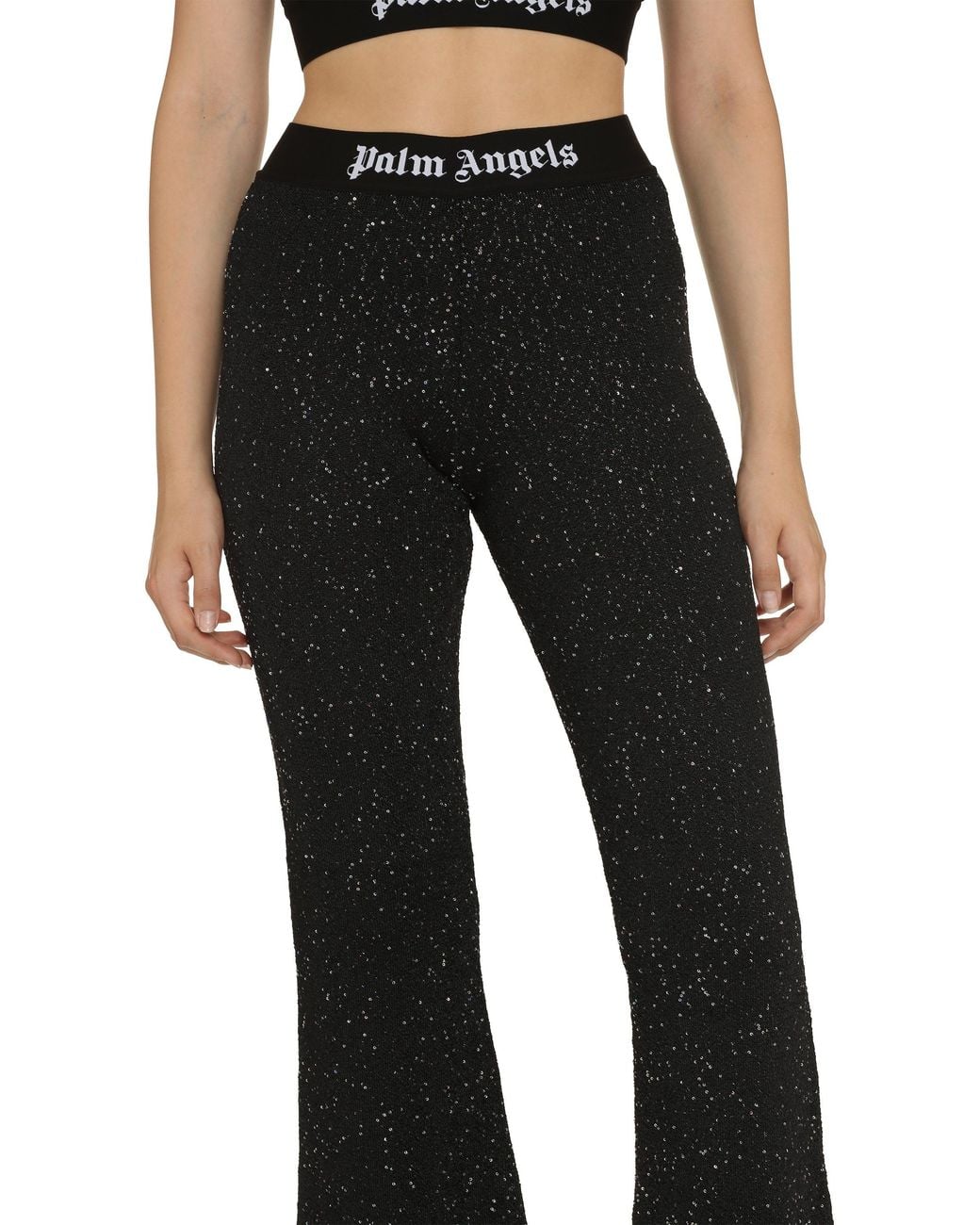 Palm Angels Black Sequin Embellished Knit Trousers