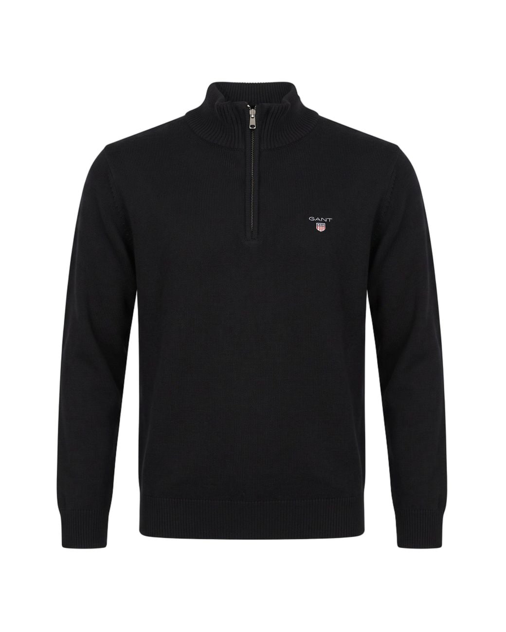 Gant Black Cotton Sweater With Zip Collar for men