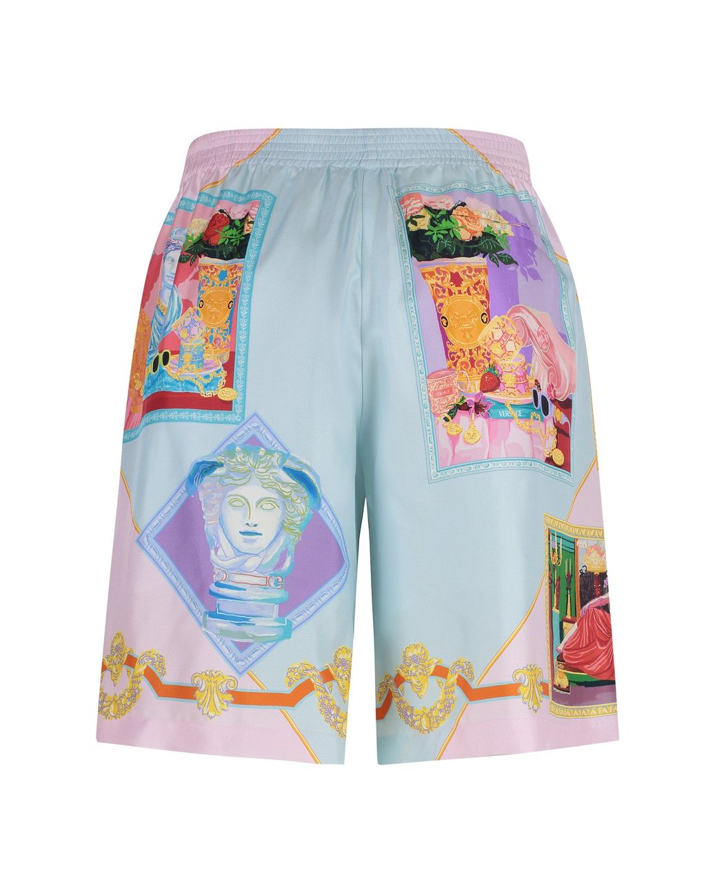 Versace Blue Printed Silk Shorts for men