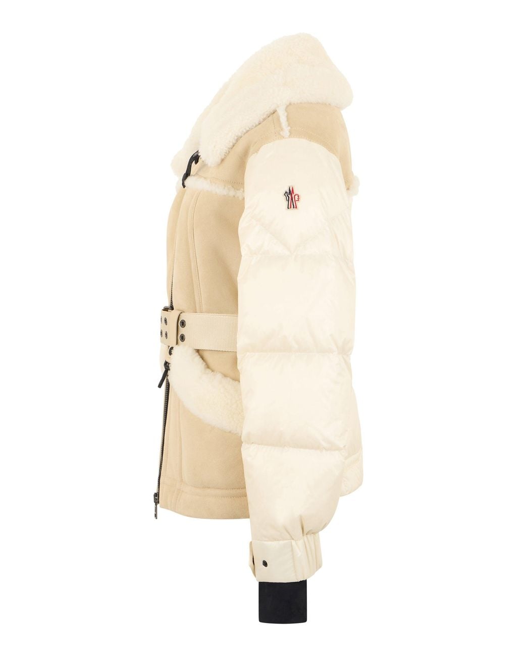 Moncler Natural Alvernia Puffer Jacket With Shearling Belt