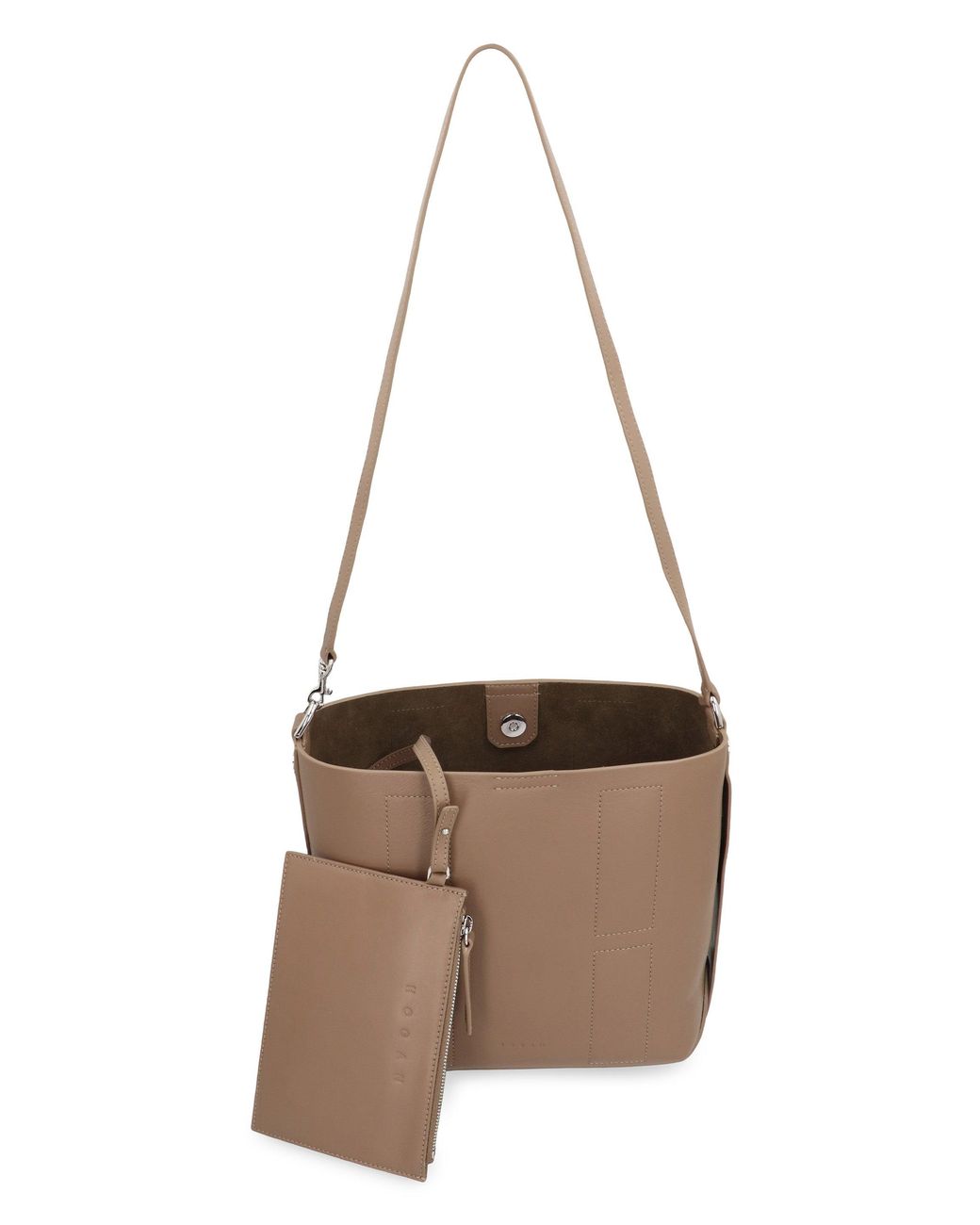 Hogan Brown Hobo Bag Hocket Piccola Calf Leather Shoulder