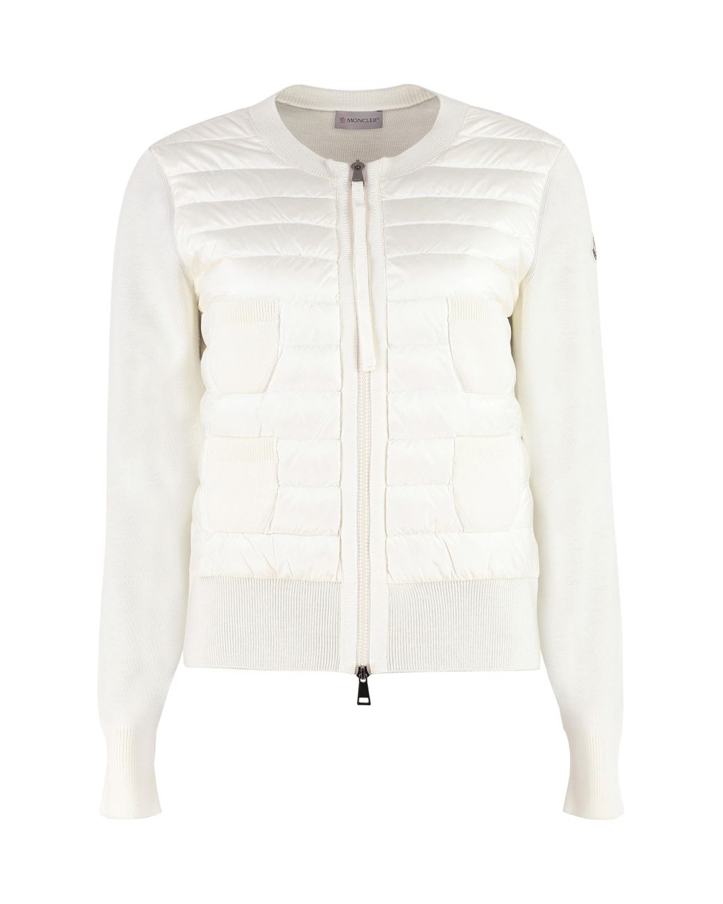 Moncler Wool Padded Front Panel Cardigan in White - Lyst