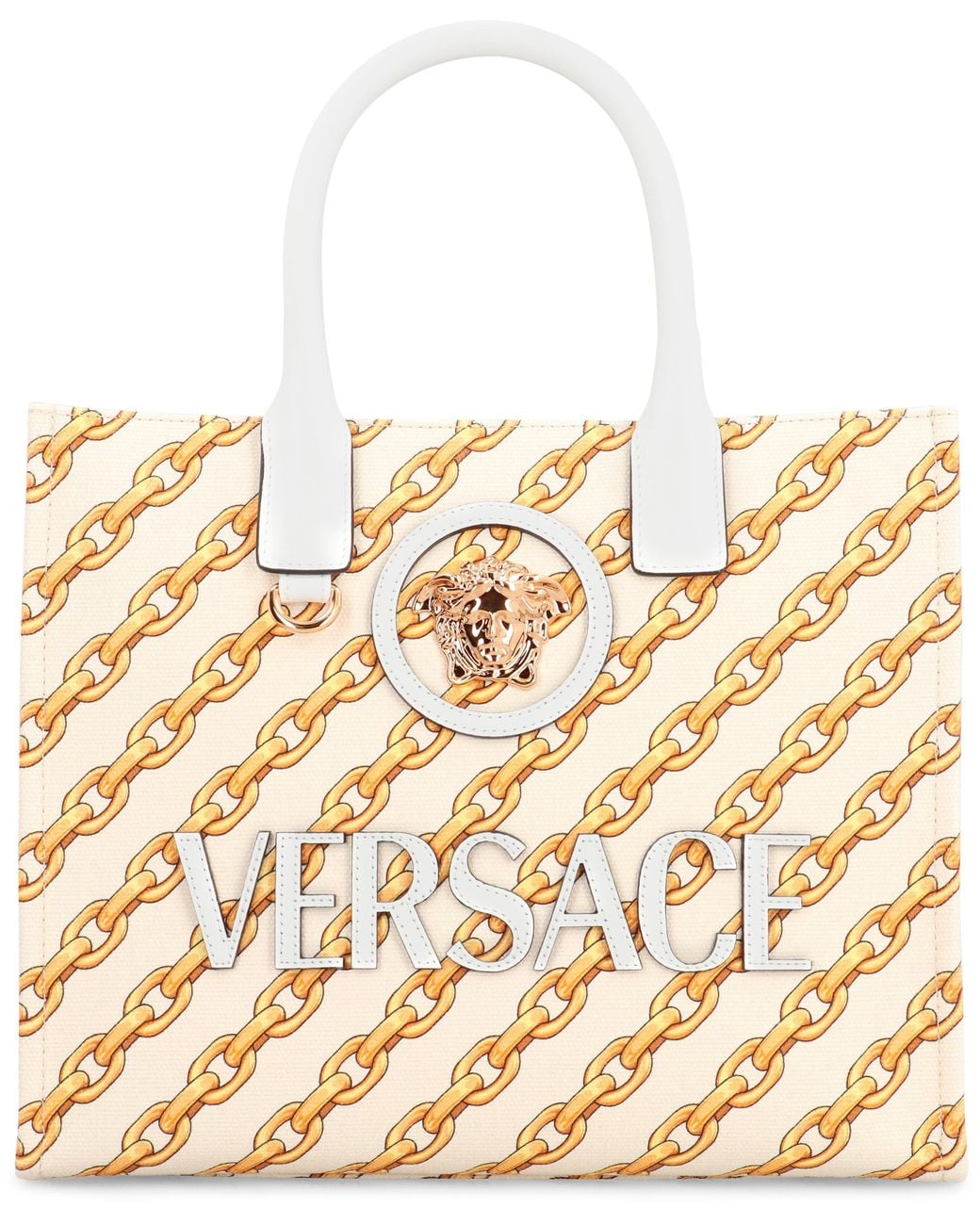 Versace Metallic Piccola La Medusa Tote Bag Calfskin; Cotton
