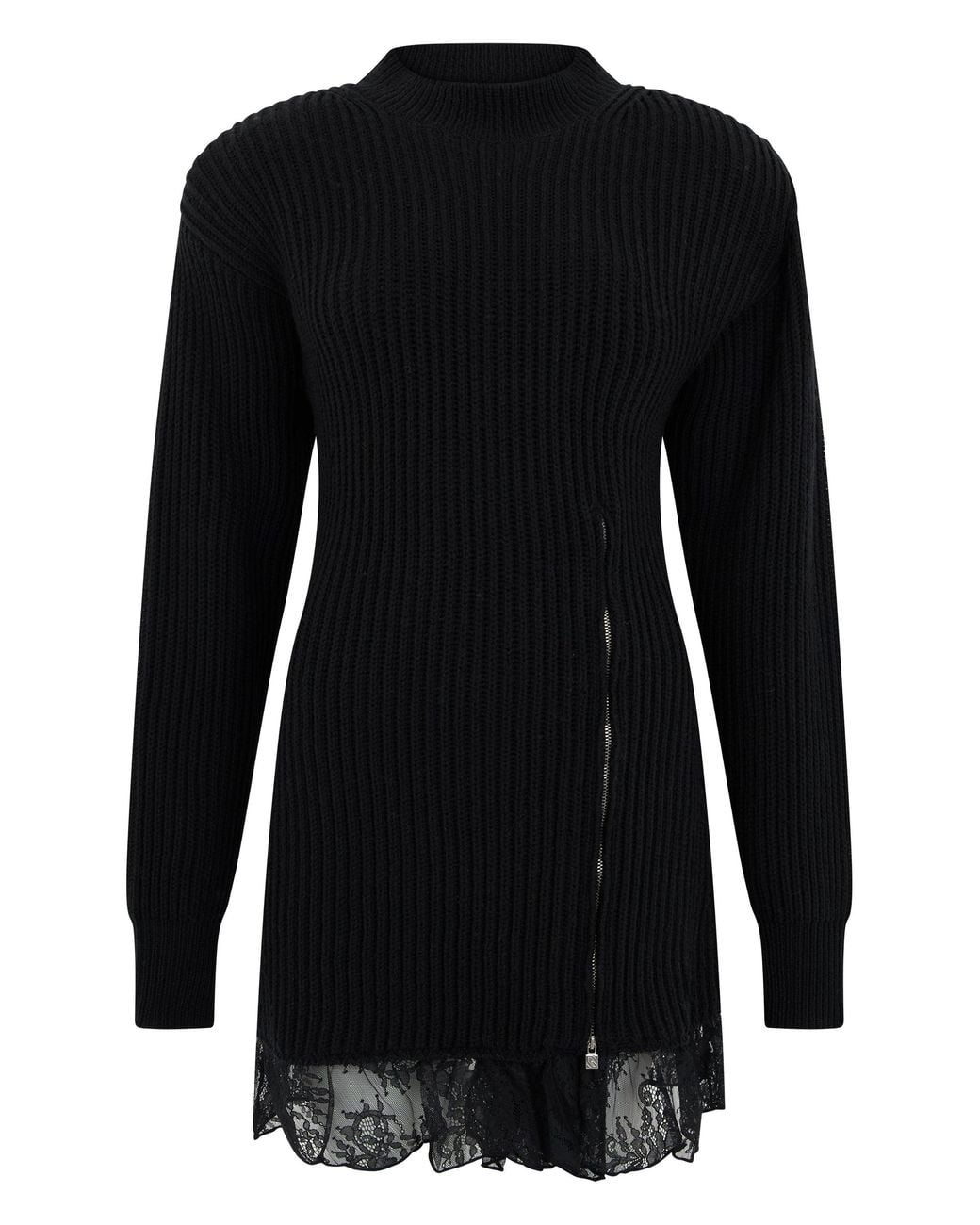 GIUSEPPE DI MORABITO Black Wool Knit Dress With Lace Insert
