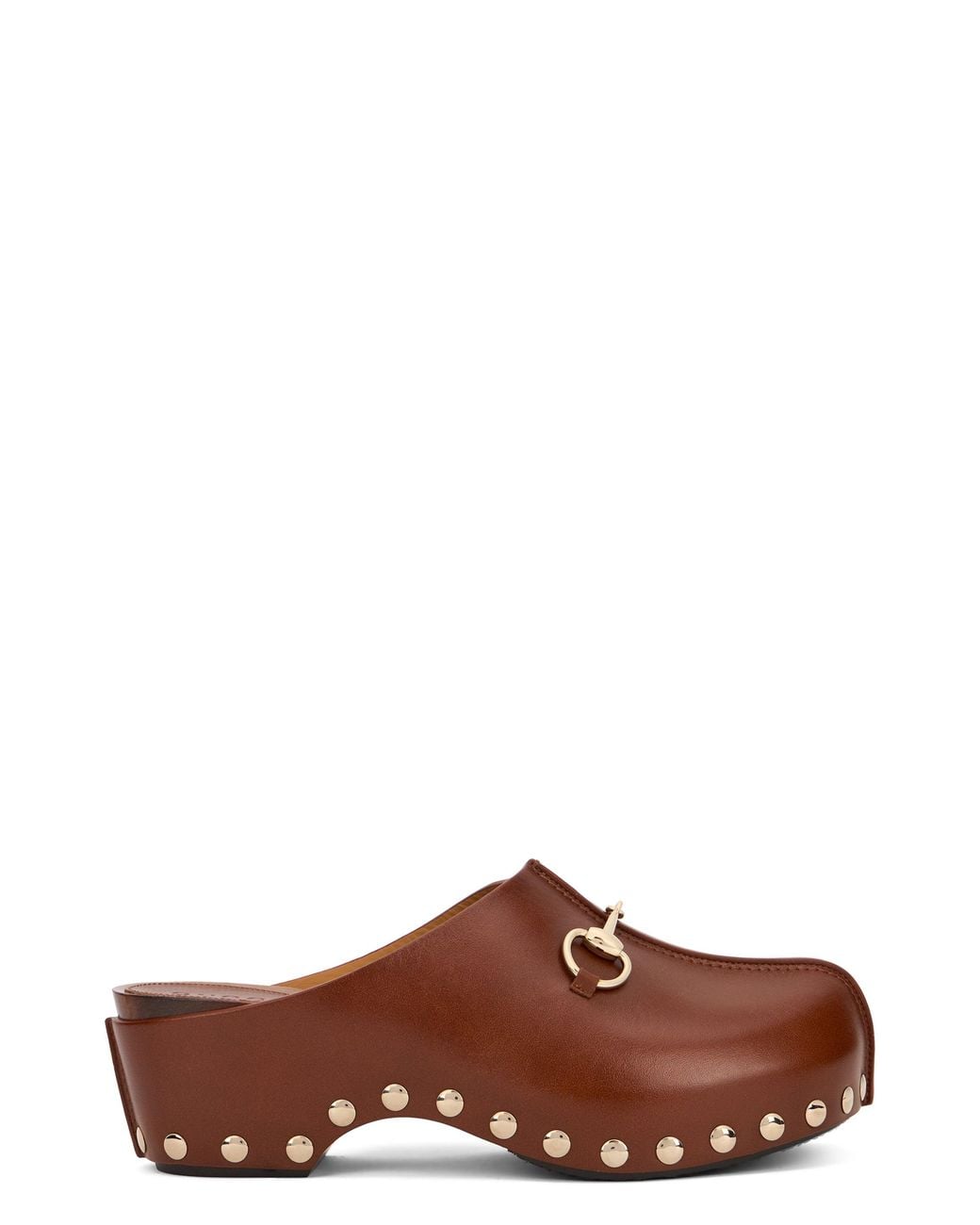 Gucci Brown Leather Clogs With Buckle
