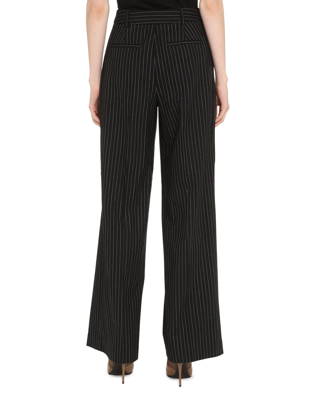 MICHAEL Michael Kors Black Wool Blend Pin-Striped Trousers Wide-Leg