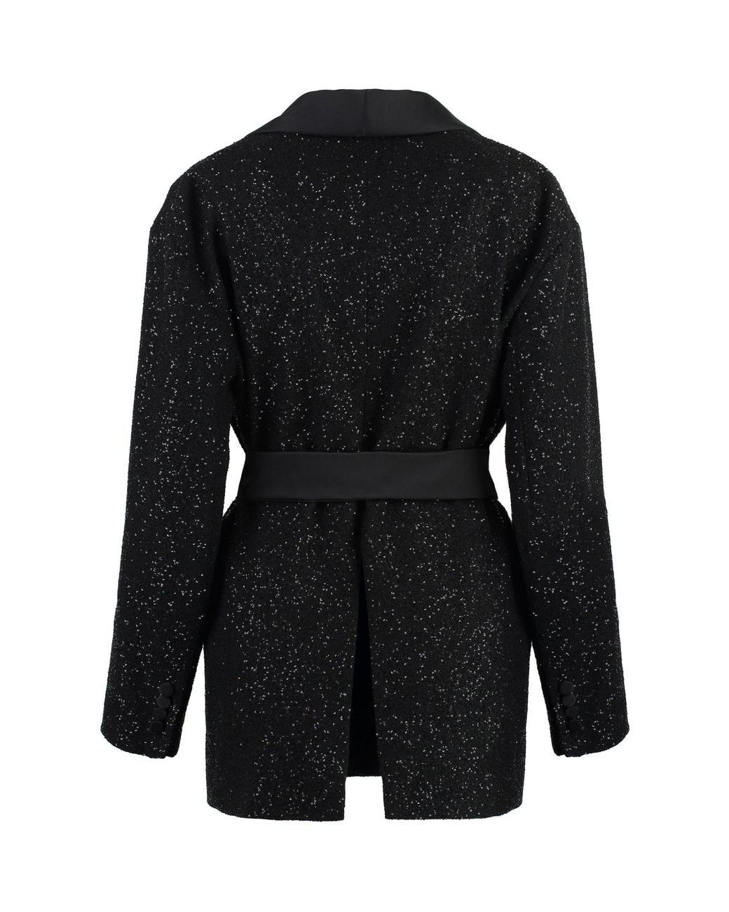 Max Mara Black Elegant Sequin Blazer With Satin Lapel